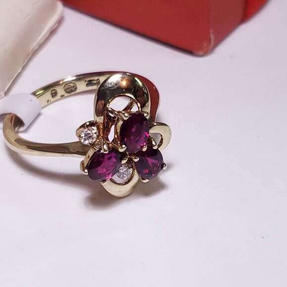 Estate .72ctw Natural Oval Rubellite & Diam polished pedal 14Kt Y/Gold Ring23325 - Picture 4 of 6
